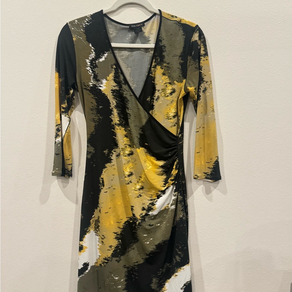 Eva Varro Artistic Long Sleeve Dress in Black, Yellow, and White